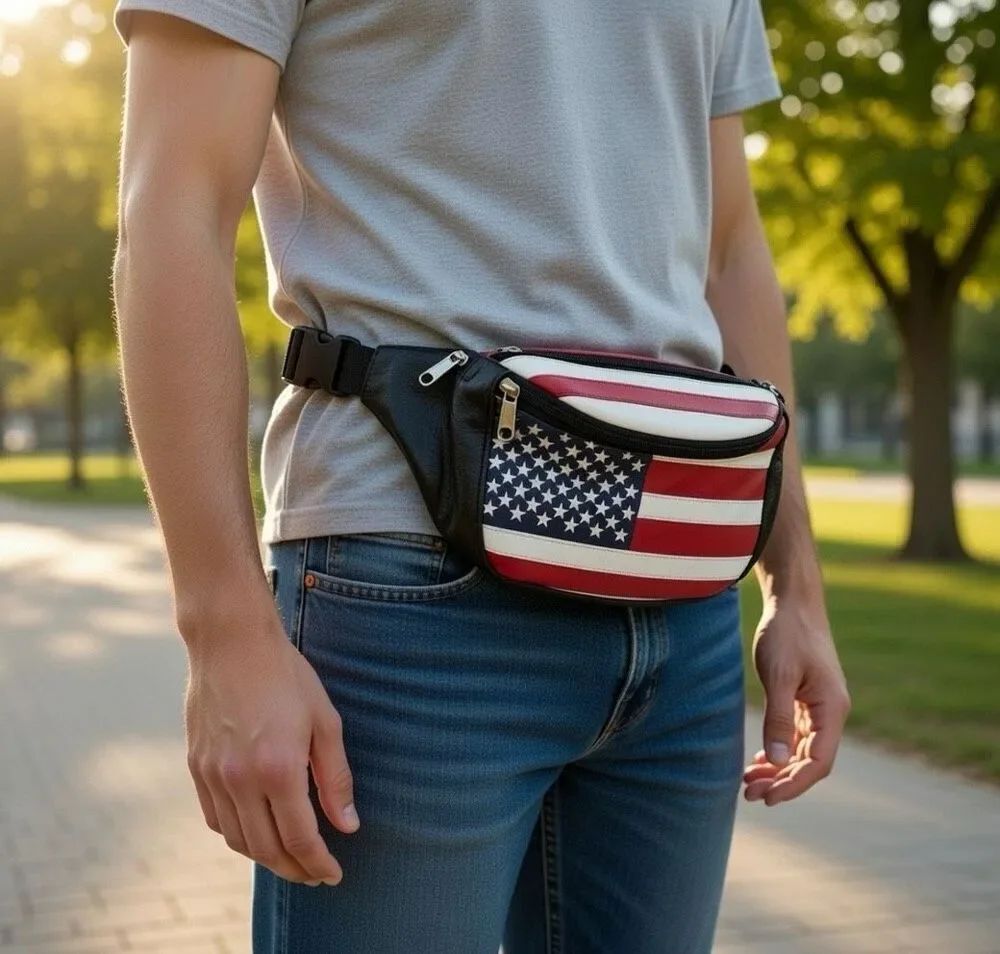 Leather American Flag Crossbody Bag Fanny Pack Satch USA